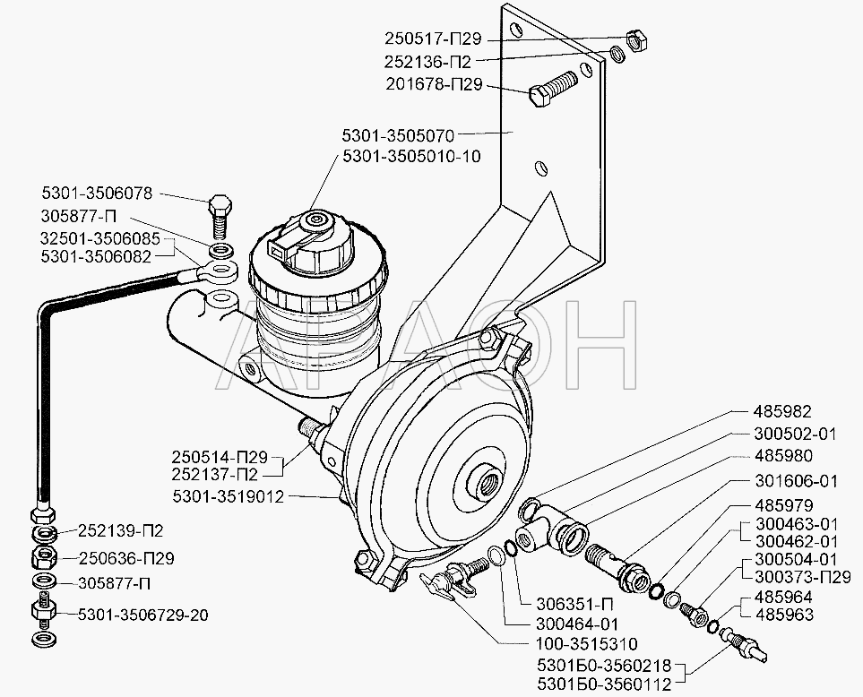 Установка однополостной пневмокамеры и главного цилиндра гидропривода на автомобиль ЗИЛ-5301 ЗИЛ-5301 (2006)